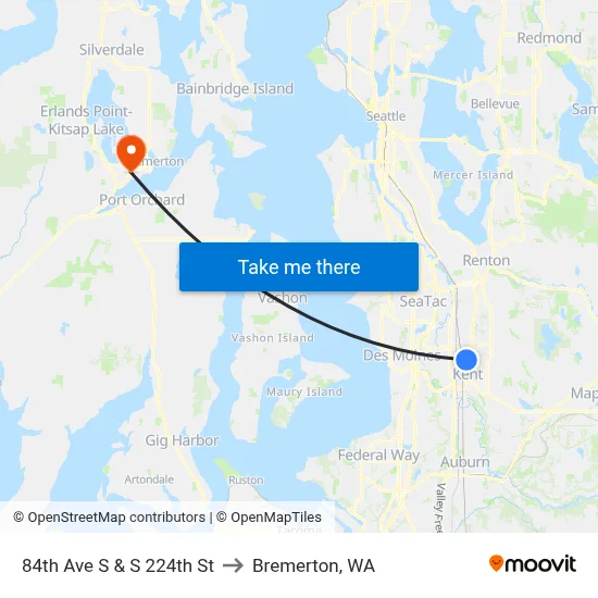 84th Ave S & S 224th St to Bremerton, WA map