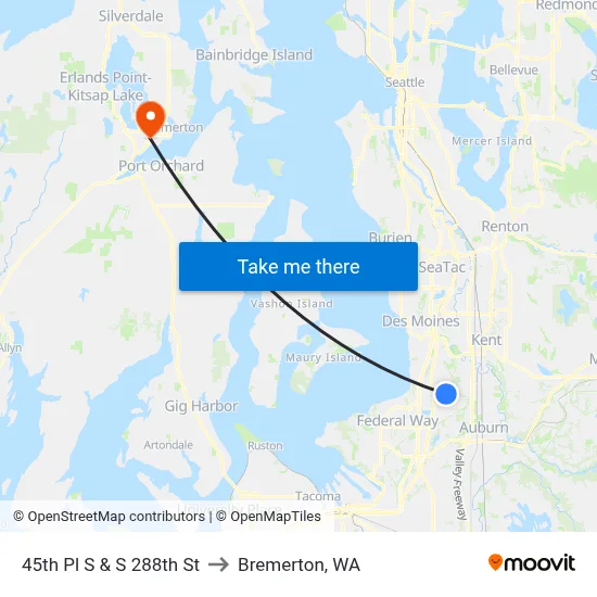 45th Pl S & S 288th St to Bremerton, WA map