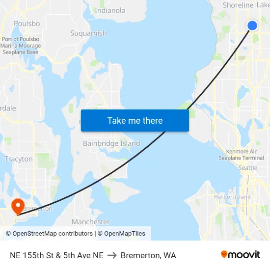 NE 155th St & 5th Ave NE to Bremerton, WA map