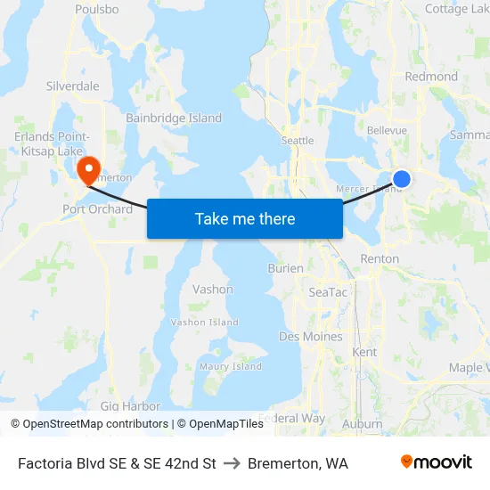 Factoria Blvd SE & SE 42nd St to Bremerton, WA map