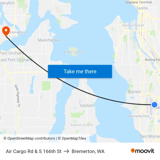 Air Cargo Rd & S 166th St to Bremerton, WA map