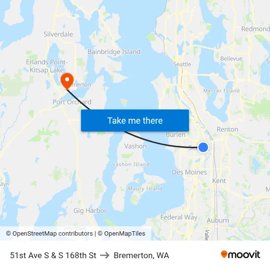 51st Ave S & S 168th St to Bremerton, WA map