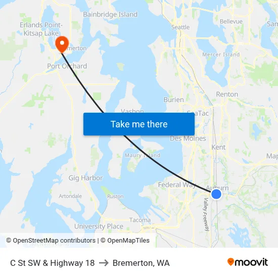C St SW & Highway 18 to Bremerton, WA map