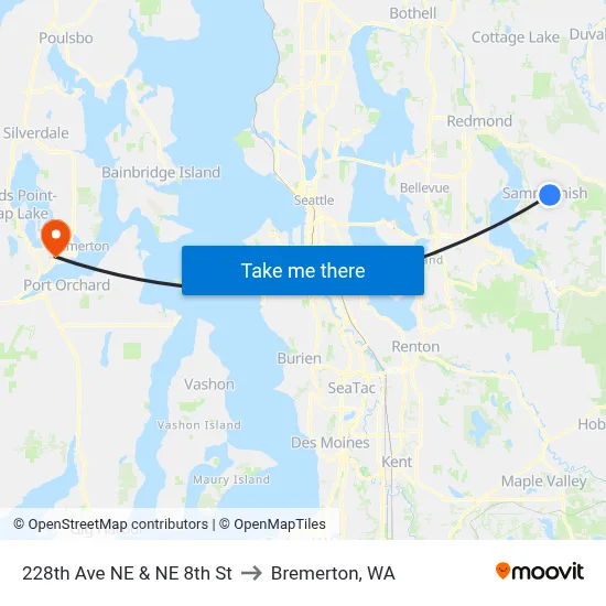 228th Ave NE & NE 8th St to Bremerton, WA map