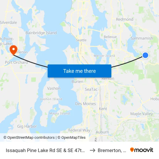 Issaquah Pine Lake Rd SE & SE 47th Way to Bremerton, WA map