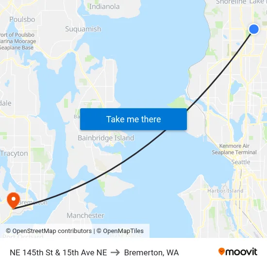 NE 145th St & 15th Ave NE to Bremerton, WA map