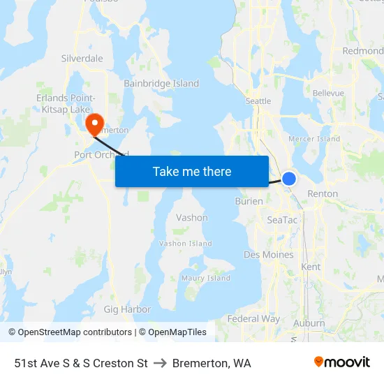 51st Ave S & S Creston St to Bremerton, WA map