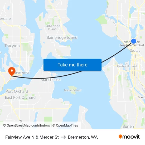 Fairview Ave N & Mercer St to Bremerton, WA map