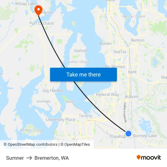 Sumner to Bremerton, WA map