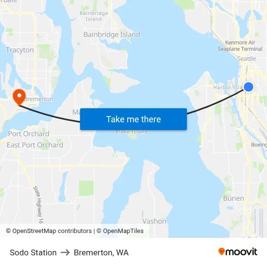 Sodo Station to Bremerton, WA map