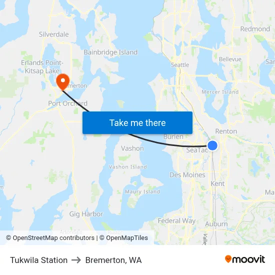 Tukwila Station to Bremerton, WA map