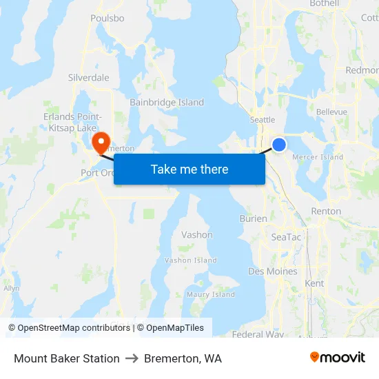 Mount Baker Station to Bremerton, WA map