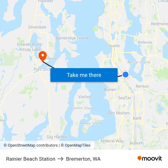 Rainier Beach Station to Bremerton, WA map