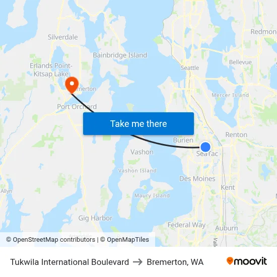 Tukwila International Boulevard to Bremerton, WA map