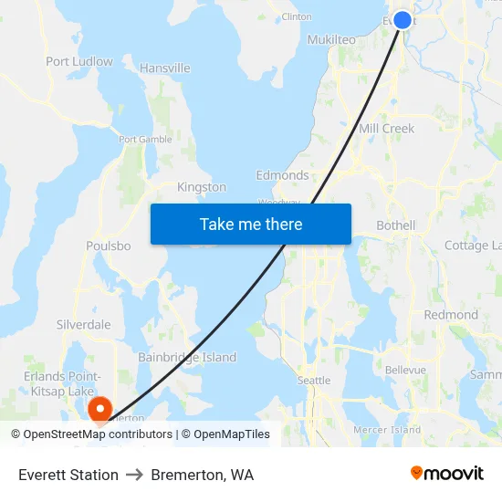 Everett Station to Bremerton, WA map