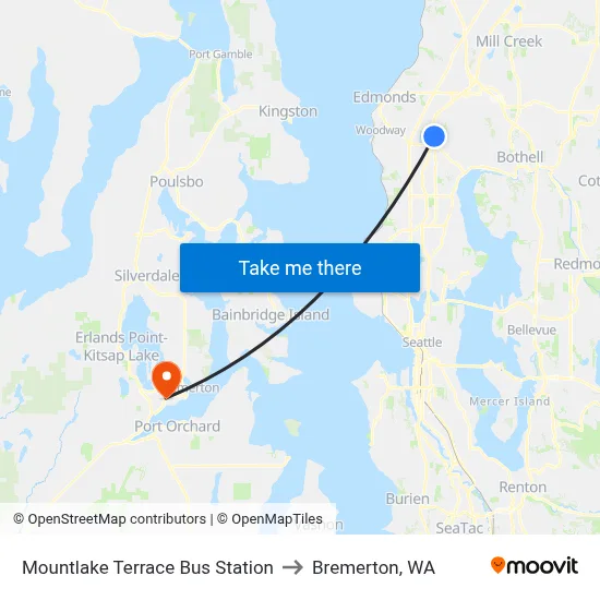 Mountlake Terrace Bus Station to Bremerton, WA map