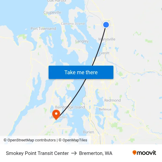 Smokey Point Transit Center to Bremerton, WA map