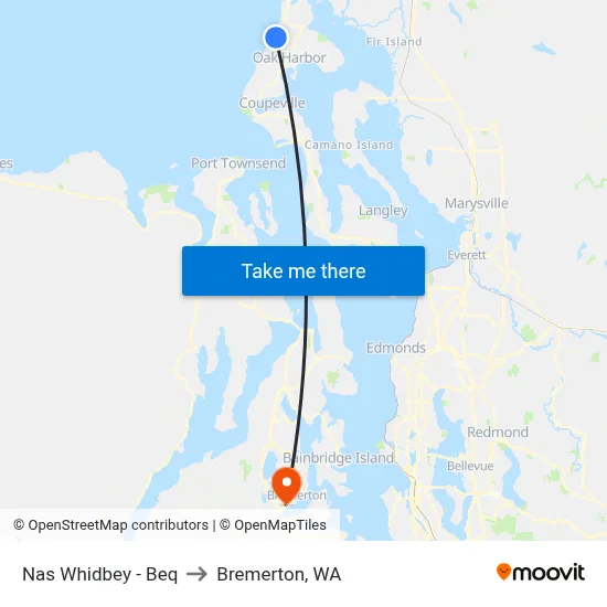 Nas Whidbey - Beq to Bremerton, WA map