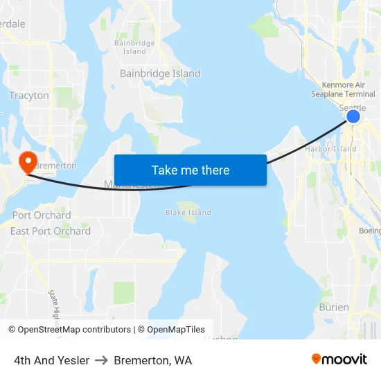 4th And Yesler to Bremerton, WA map