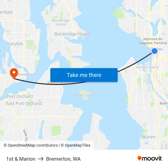 1st & Marion to Bremerton, WA map