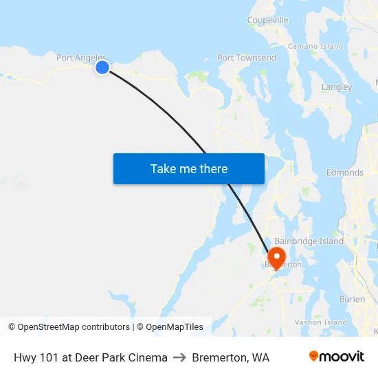 Hwy 101 at Deer Park Cinema to Bremerton, WA map