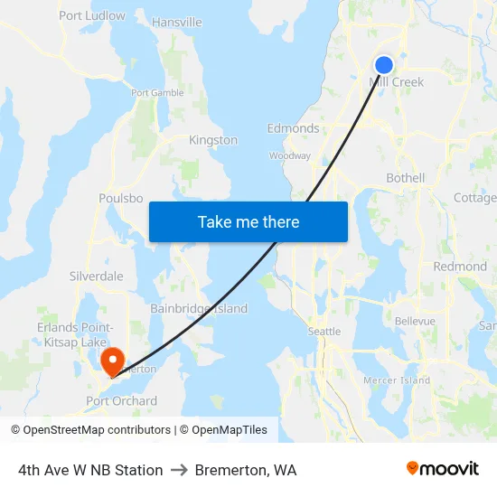 4th Ave W NB Station to Bremerton, WA map