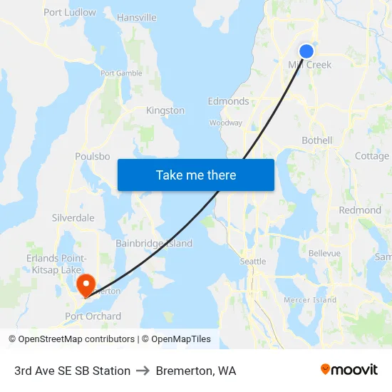 3rd Ave SE SB Station to Bremerton, WA map