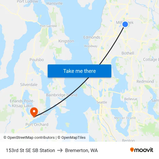 153rd St SE SB Station to Bremerton, WA map