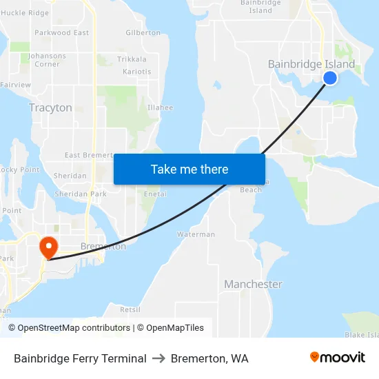 Bainbridge Ferry Terminal to Bremerton, WA map