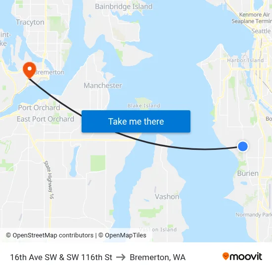 16th Ave SW & SW 116th St to Bremerton, WA map