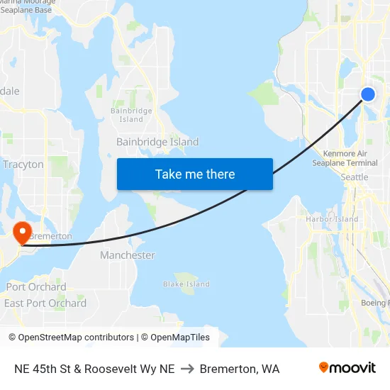 NE 45th St & Roosevelt Wy NE to Bremerton, WA map