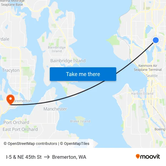 I-5 & NE 45th St to Bremerton, WA map