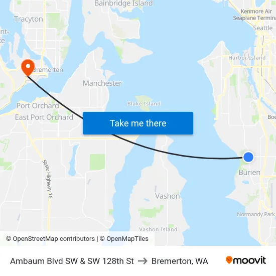 Ambaum Blvd SW & SW 128th St to Bremerton, WA map