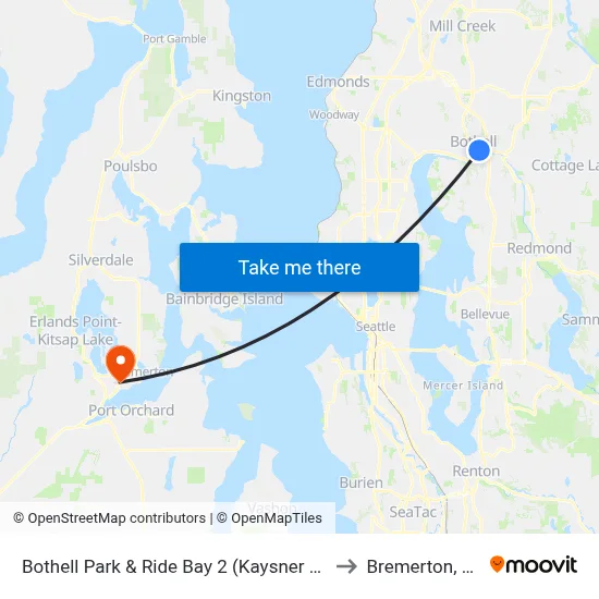 Bothell Park & Ride Bay 2 (Kaysner Way) to Bremerton, WA map