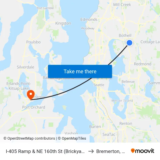 I-405 Ramp & NE 160th St (Brickyard) to Bremerton, WA map