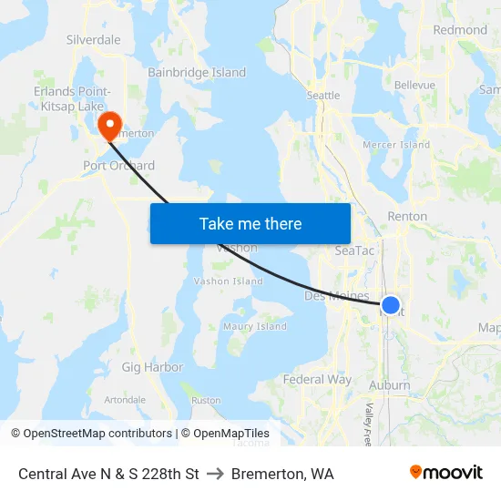 Central Ave N & S 228th St to Bremerton, WA map