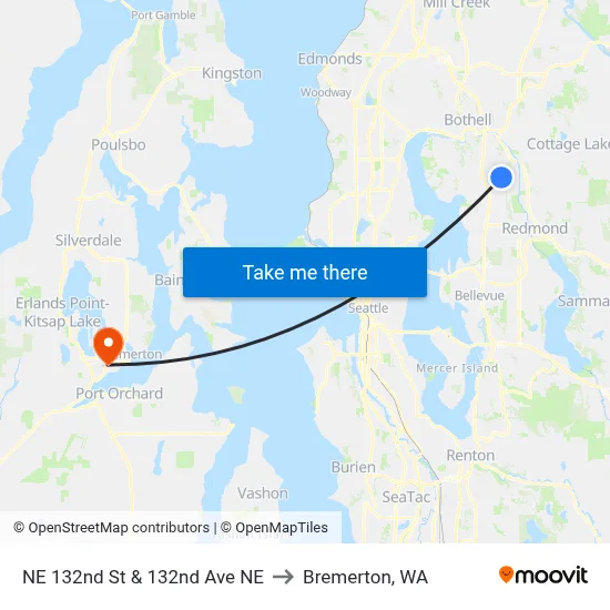 NE 132nd St & 132nd Ave NE to Bremerton, WA map