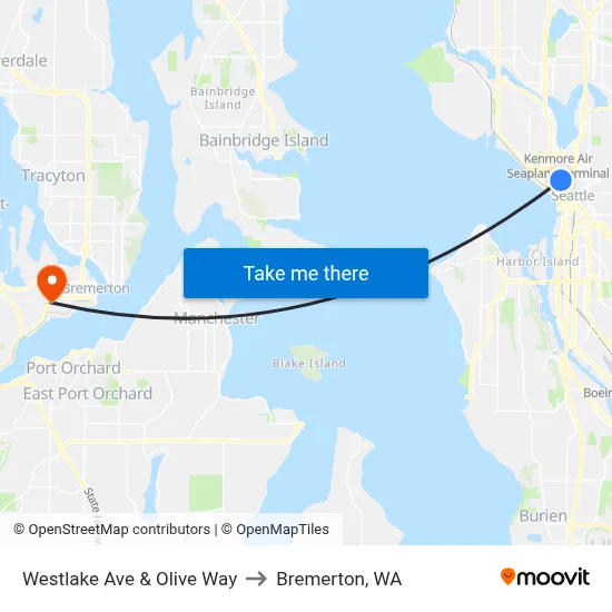 Westlake Ave & Olive Way to Bremerton, WA map
