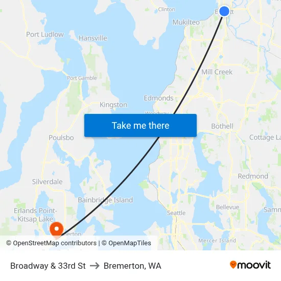 Broadway & 33rd St to Bremerton, WA map