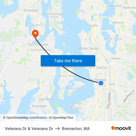 Veterans Dr & Veterans Dr to Bremerton, WA map