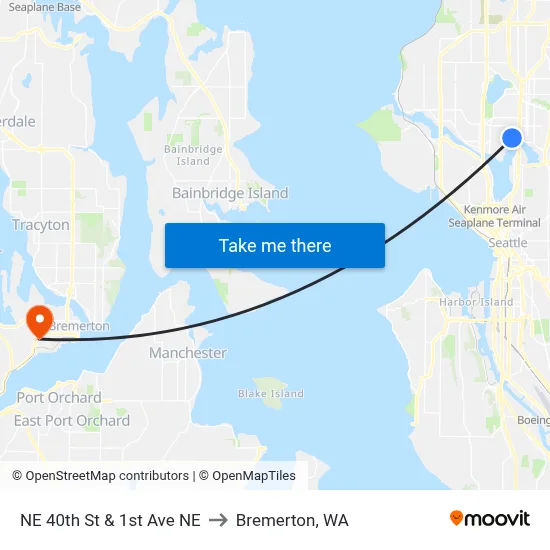 NE 40th St & 1st Ave NE to Bremerton, WA map