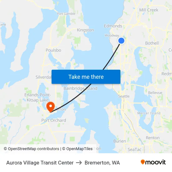 Aurora Village Transit Center to Bremerton, WA map