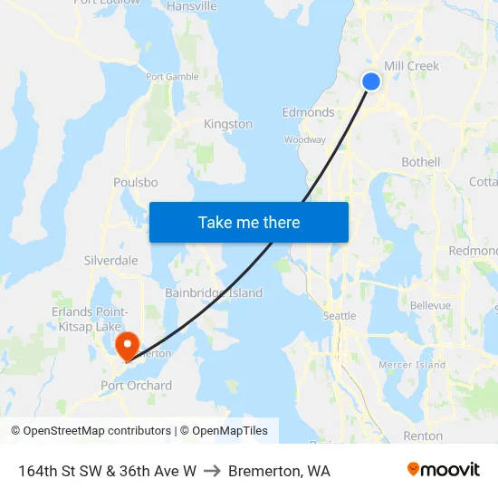 164th St SW & 36th Ave W to Bremerton, WA map