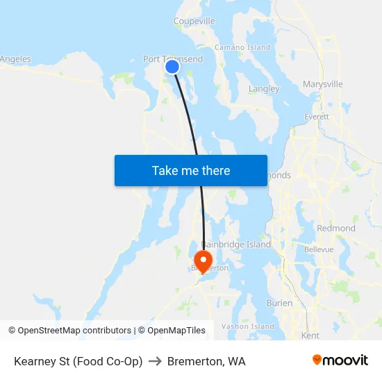 Kearney St (Food Co-Op) to Bremerton, WA map