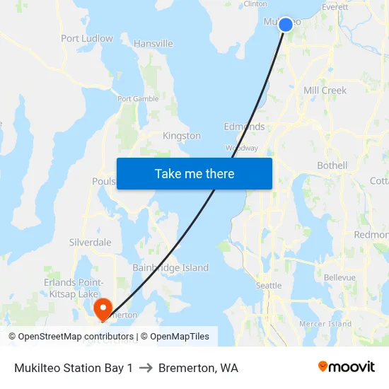 Mukilteo Station Bay 1 to Bremerton, WA map