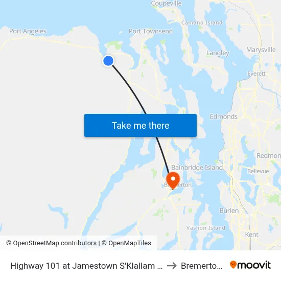 Highway 101 at Jamestown S'Klallam Tribal Center to Bremerton, WA map