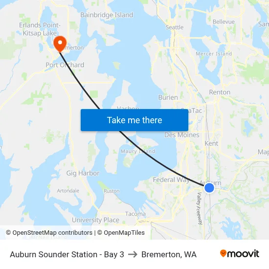 Auburn Sounder Station - Bay 3 to Bremerton, WA map