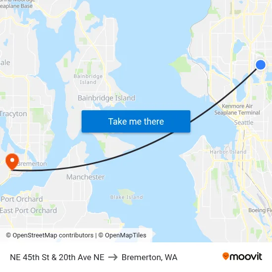NE 45th St & 20th Ave NE to Bremerton, WA map