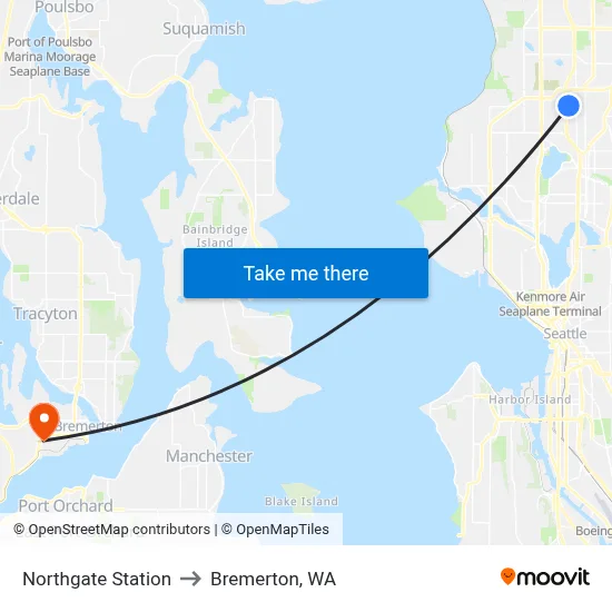 Northgate Station to Bremerton, WA map