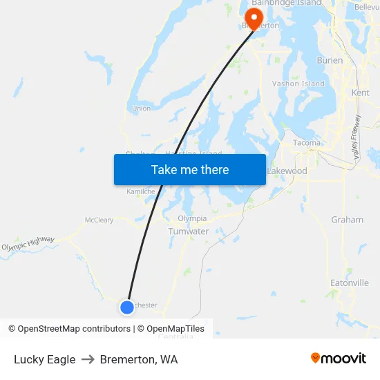 Lucky Eagle to Bremerton, WA map